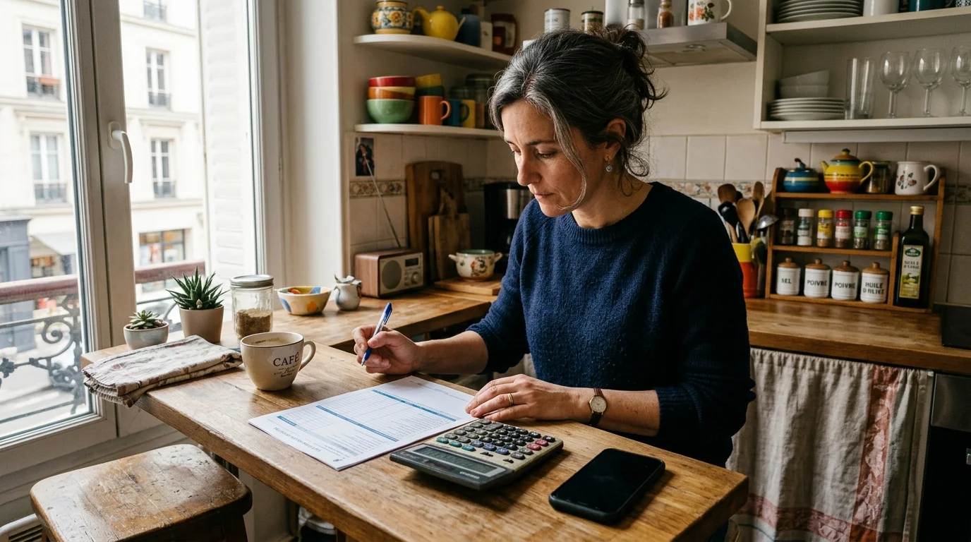 Une personne vérifie son revenu fiscal de référence avec une calculatrice